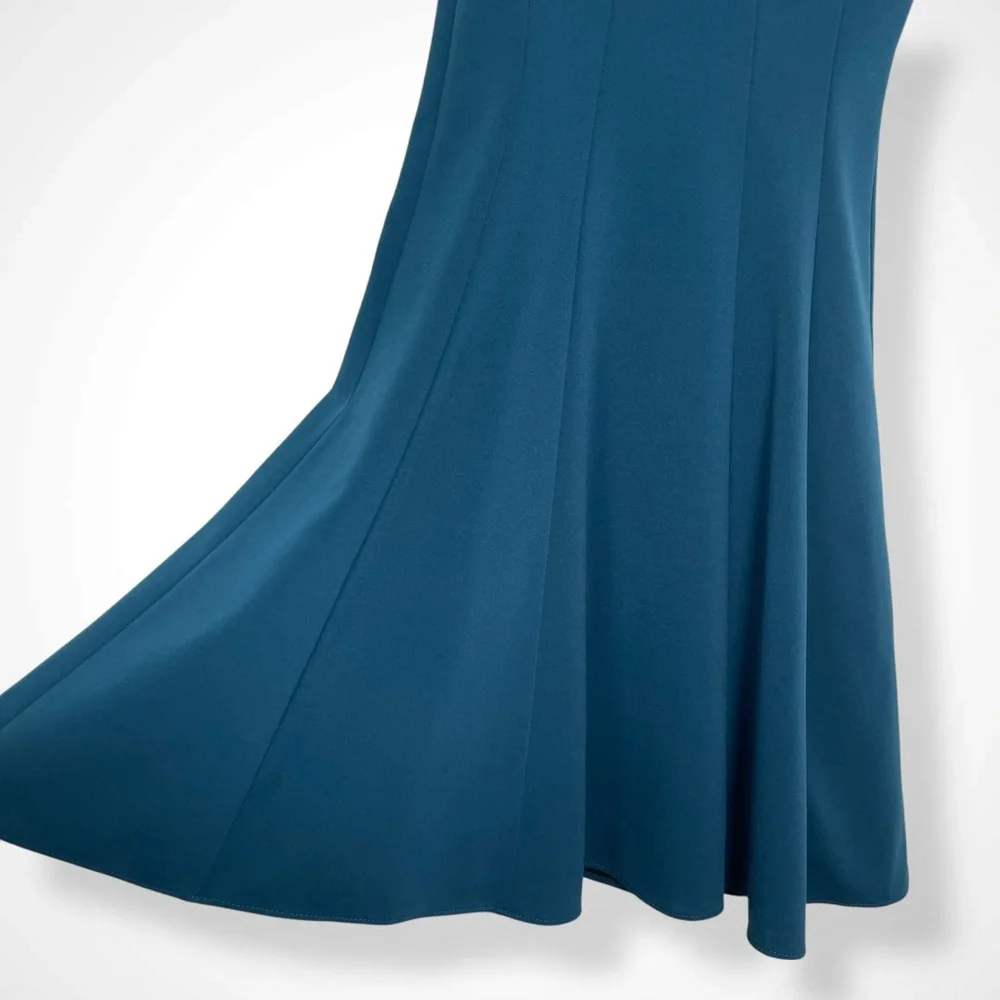 T Tahari Alexina Stretch Twill Fit & Flare Dress in Teal - Picture 9 of 11